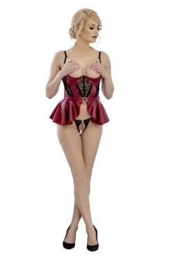 Abierta Fina Korset Met Aangehecht Rokje En Bijpassende String - Rood -EasyToys Shop 22141723231