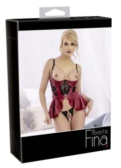 Abierta Fina Korset Met Aangehecht Rokje En Bijpassende String - Rood -EasyToys Shop 22141723231 6