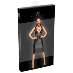 Noir Handmade Wetlook Jurk Met Netstof Details -EasyToys Shop 27167041021 4