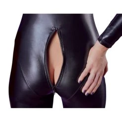 Cottelli Collection Wetlook Catsuit Met Lange Mouwen En Rits - Zwart -EasyToys Shop 27303321011 3