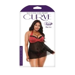 Curve Sophia Halternek Babydoll - Zwart/Rood -EasyToys Shop P389 1X2X 3